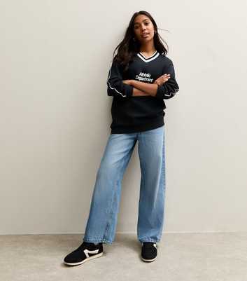 Girls Black Athletic Logo V Neck Sweatshirt