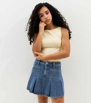 Girls Blue Denim Pleated Skort