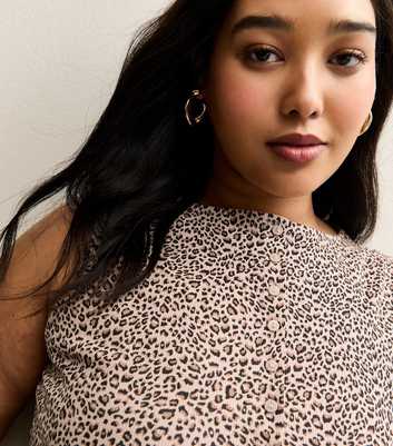 Curves Brown Leopard Print Button Through Ribbed Tank Top