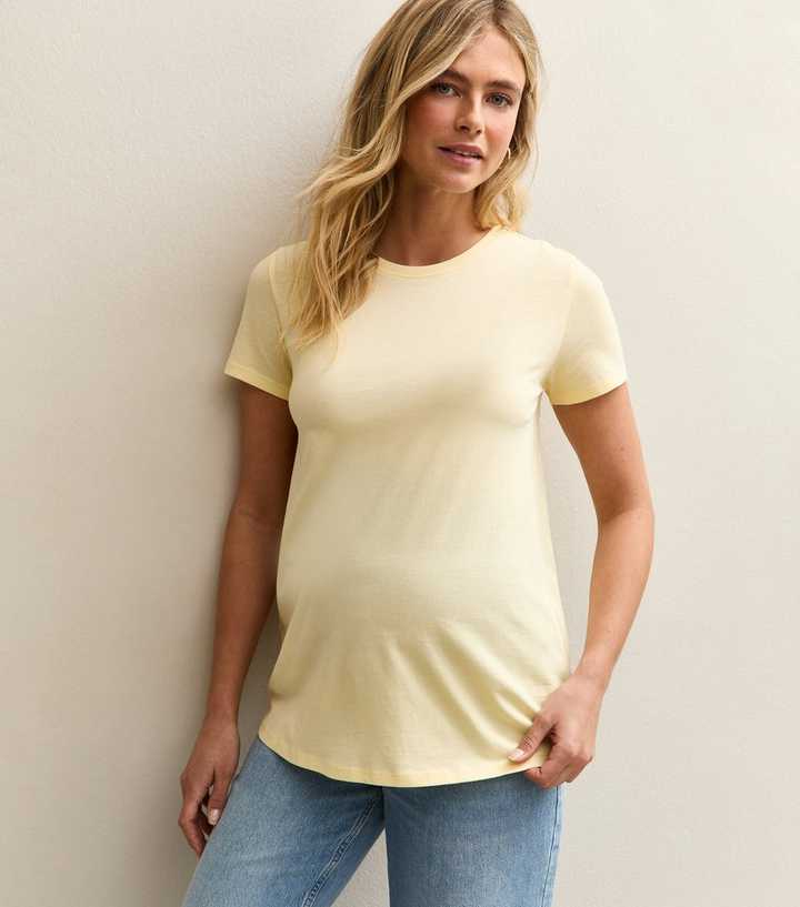 Maternity Light Yellow Crew Neck T-Shirt