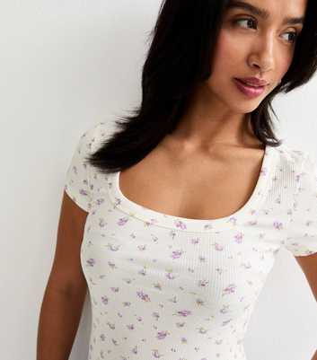Petite White Floral Square Neck Top