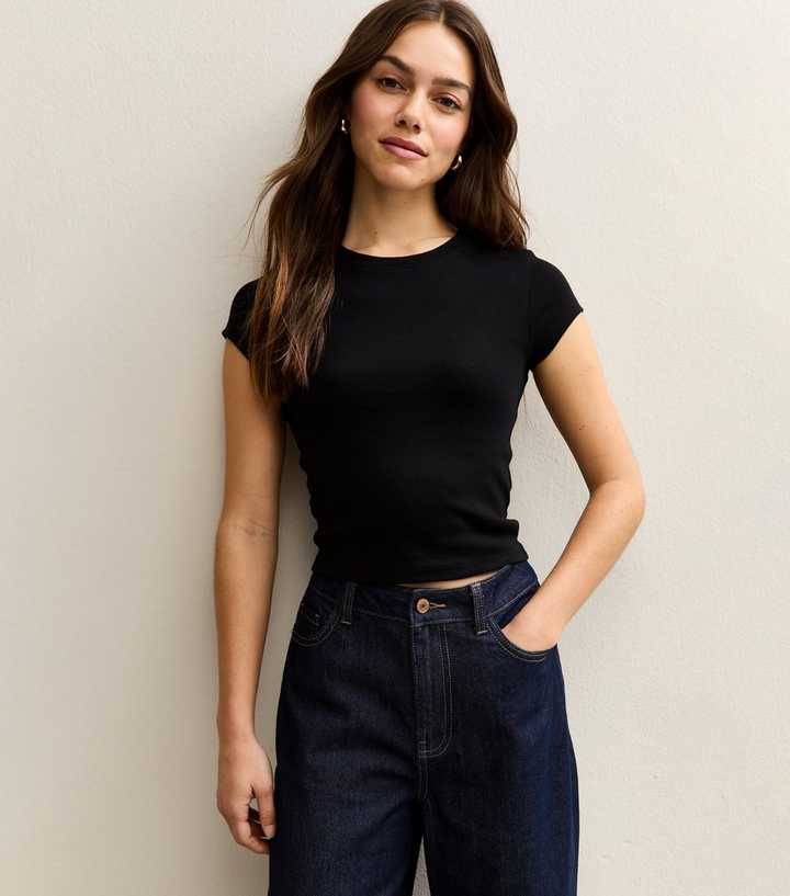 Petite Black Cotton Rich Ribbed Baby Tee