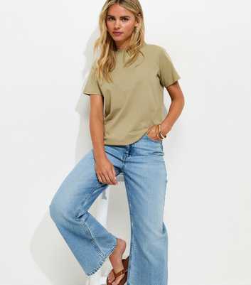 Petite Light Khaki Relaxed Crew Neck T-Shirt