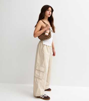 Girls Stone Cargo Pocket Parachute Trousers