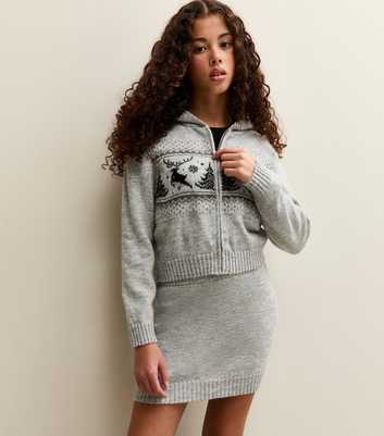 Girls Grey Harper Fairisle Zip Up Jumper