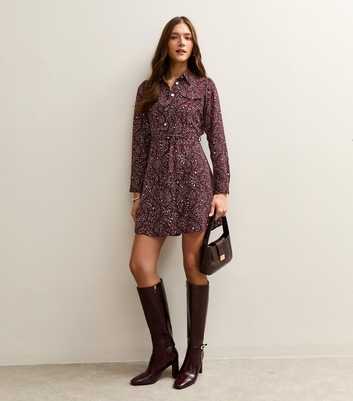 Dark Red Speckled Mini Shirt Dress