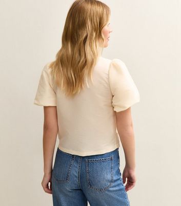 Cream Taffeta Puff Sleeve Top | New Look