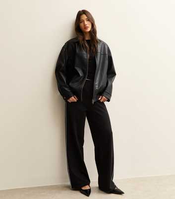 Black Side Stripe Wide Leg Joggers