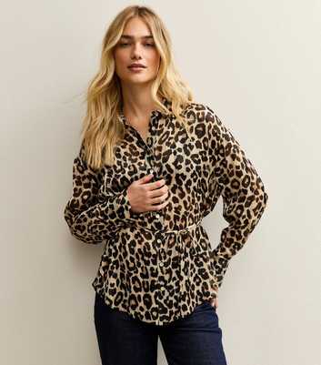 Brown Animal Print Tie Belt Shirt