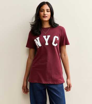 Burgundy NYC Slogan T-Shirt
