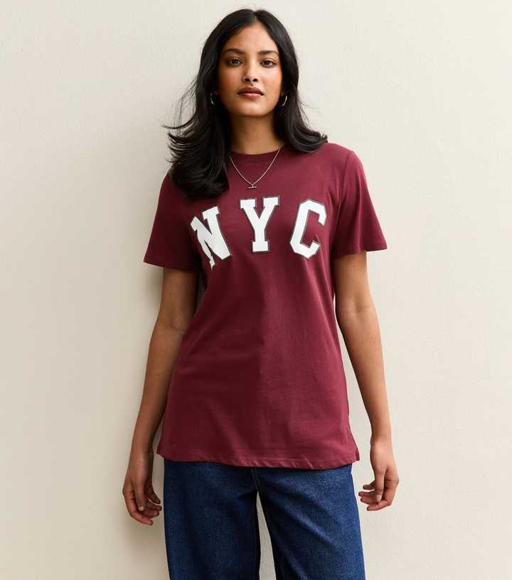 Burgundy NYC Slogan T-Shirt