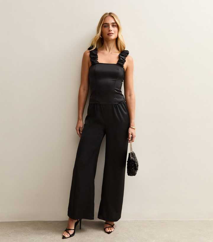 Black Satin Ruched Strap Cami