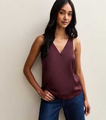 Dark Burgundy Satin V-Neck Top