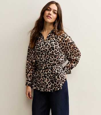 Petite Brown Animal Print Belted Shirt