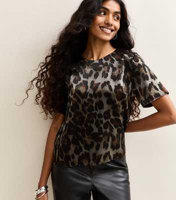 Petite Grey Satin Animal Boxy Tee