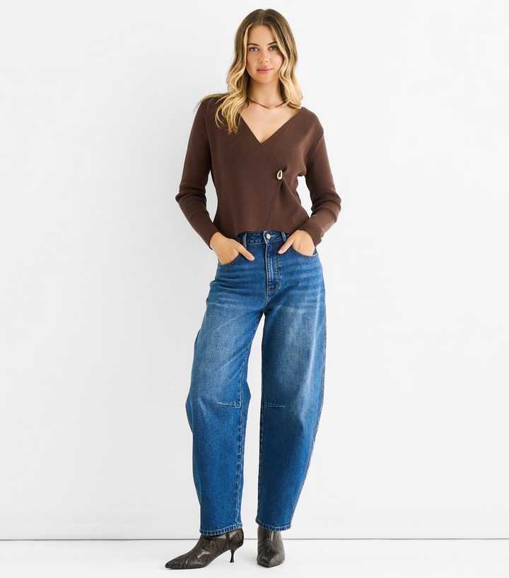 Gini London Brown Compact Knit Wrap Cardigan