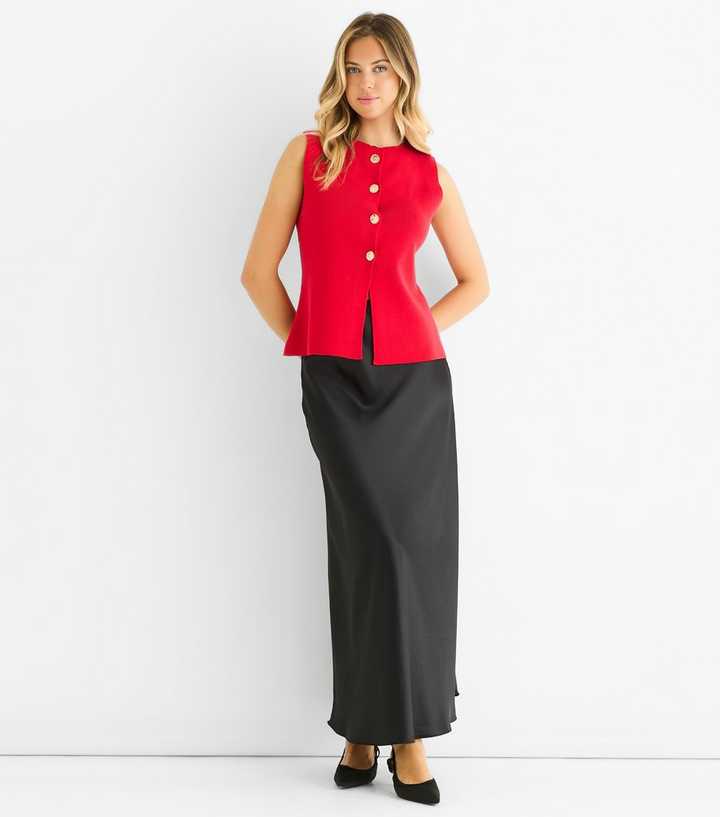Gini London Red Button Front Compact Knit Waistcoat
