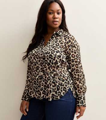 Curves Brown Animal Print Belted Shirt