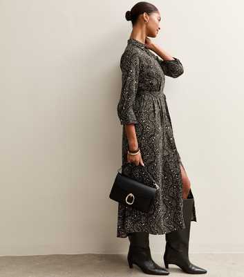 Green Patterned Belted Shirt Dress