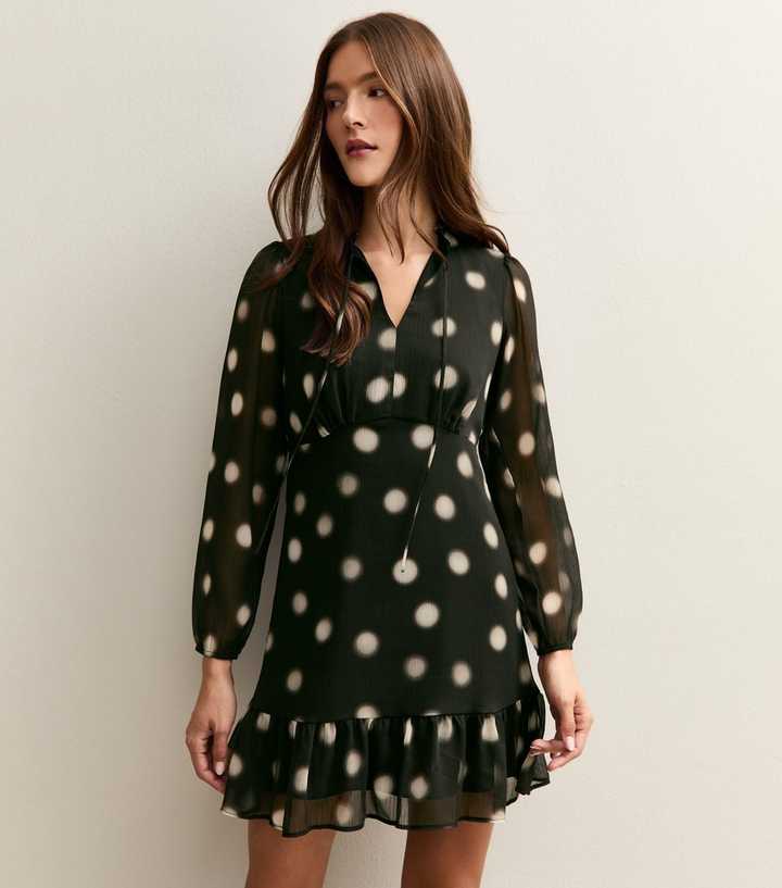 Black Chiffon Polka Dot Mini Dress