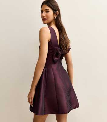 Burgundy Bow Back Taffeta Mini Dress
