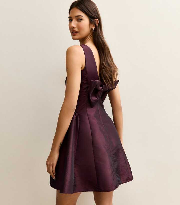 Burgundy Bow Back Taffeta Mini Dress
