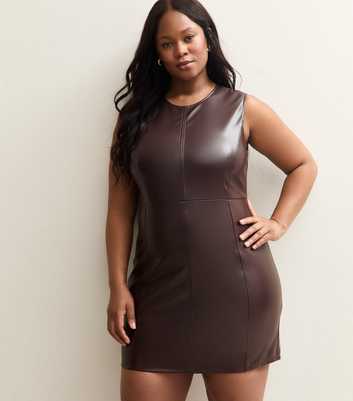 Curves Brown Faux Leather Mini Dress