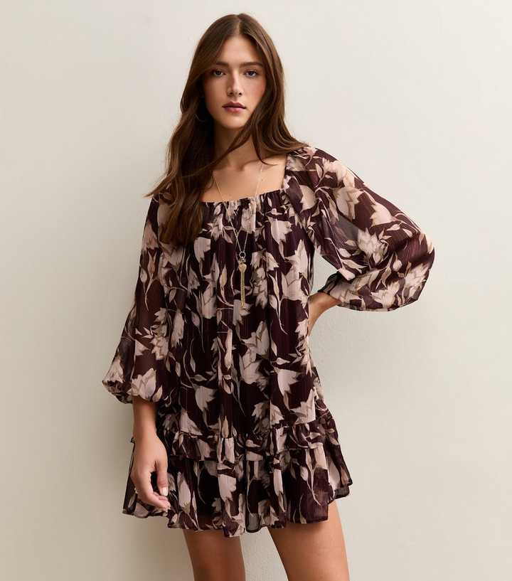 Purple Floral Smock Mini Dress