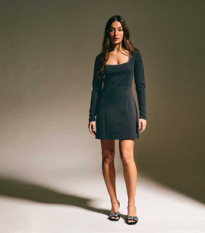 mini black shimmer dress Interstella Sequin Long Sleeve Mini Dress Black