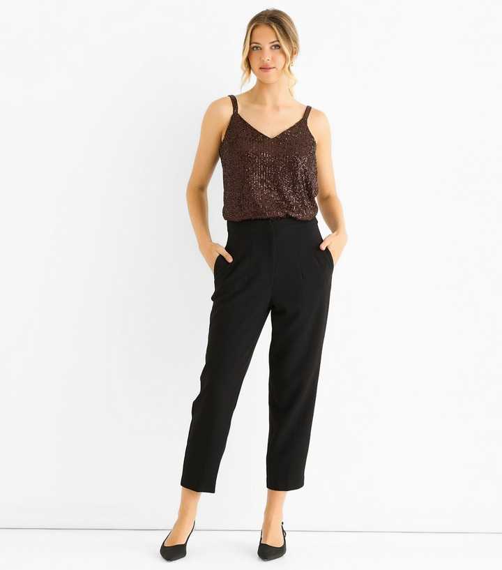 Gini London Black Ankle Grazer Cigarette Trousers. 