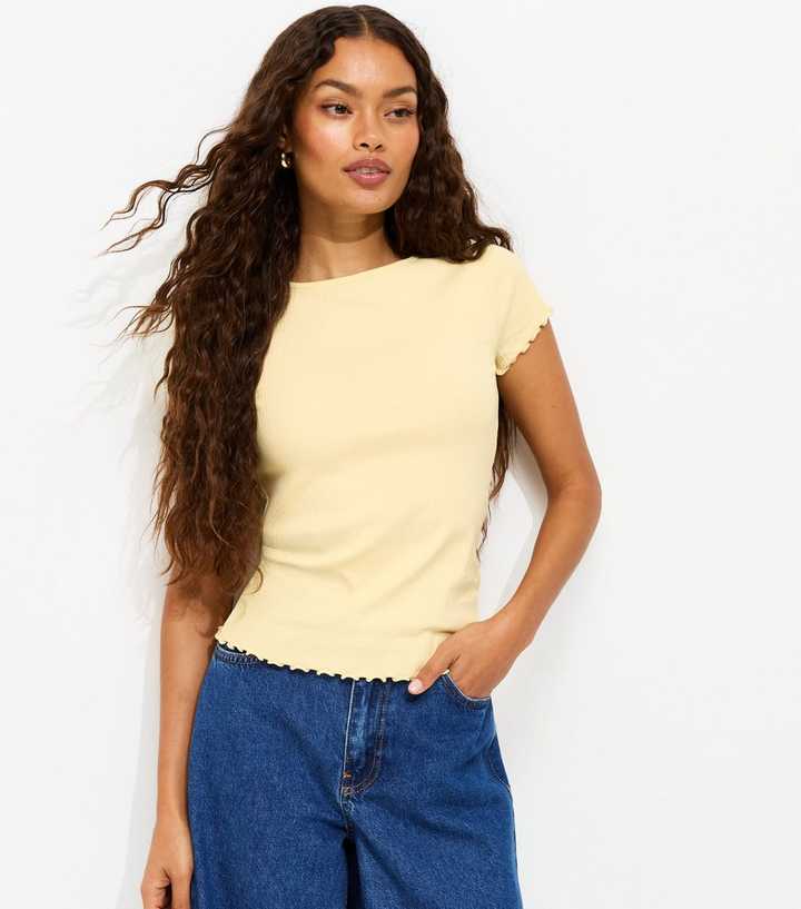 Petite Yellow Ribbed Babylock Tee