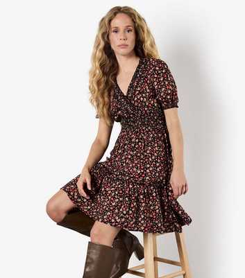 Apricot Black Floral Ditsy Smock Dress