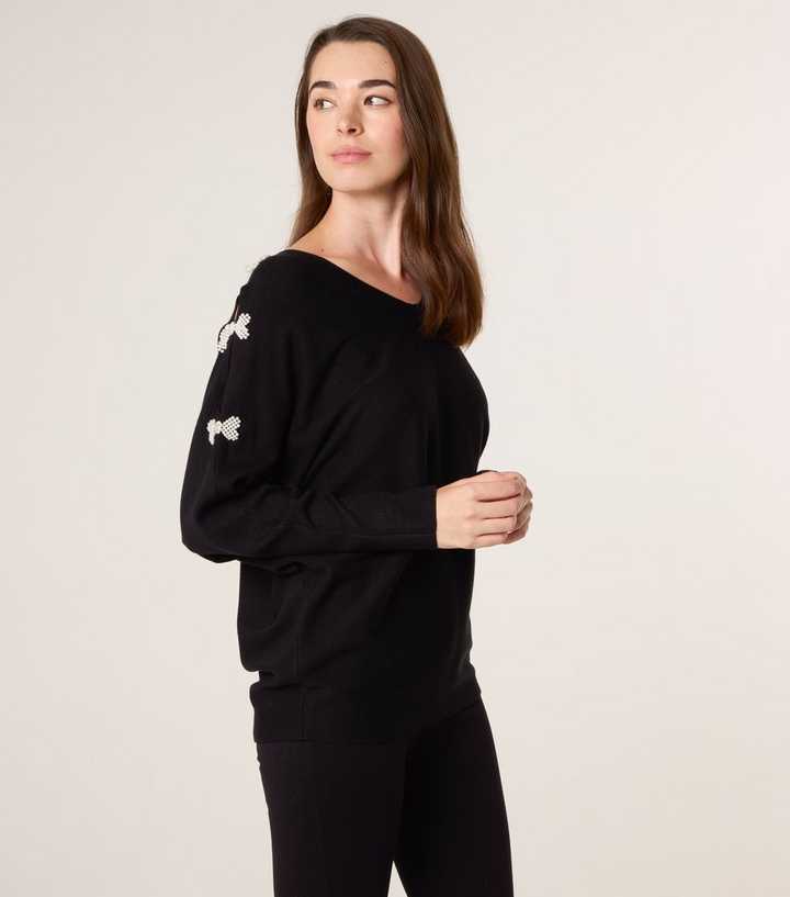Blue Vanilla Black Bat Sleeve Bow Jumper