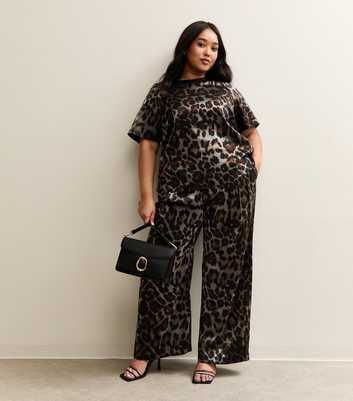 Curves Pewter Animal Print Wide Leg Trousers