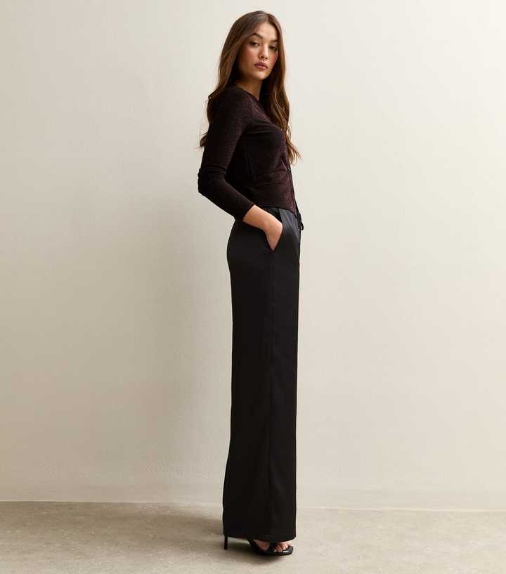 Black Satin Wide Leg Trousers