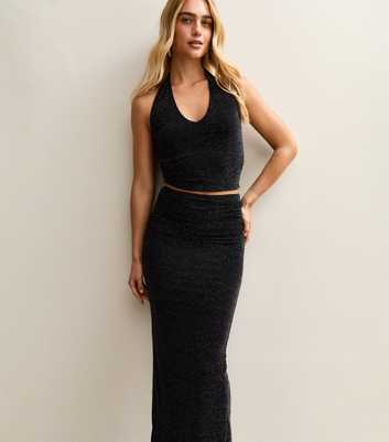 Black Glitter Midi Skirt