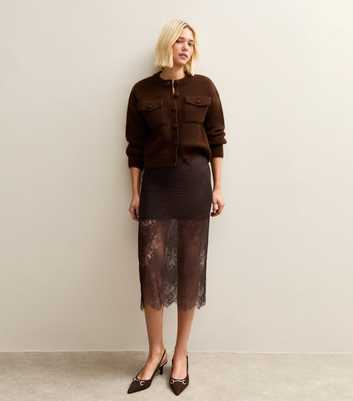 Dark Brown Lace Midi Skirt