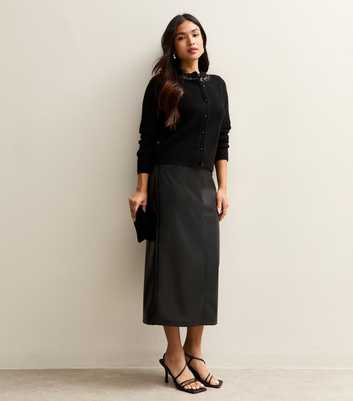 Petite Black Faux Leather Pencil Skirt