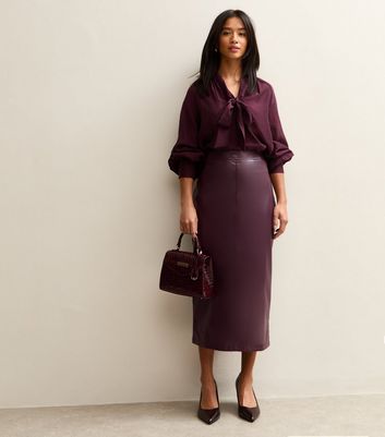 Petite Dark Burgundy Faux Leather Pencil Skirt
