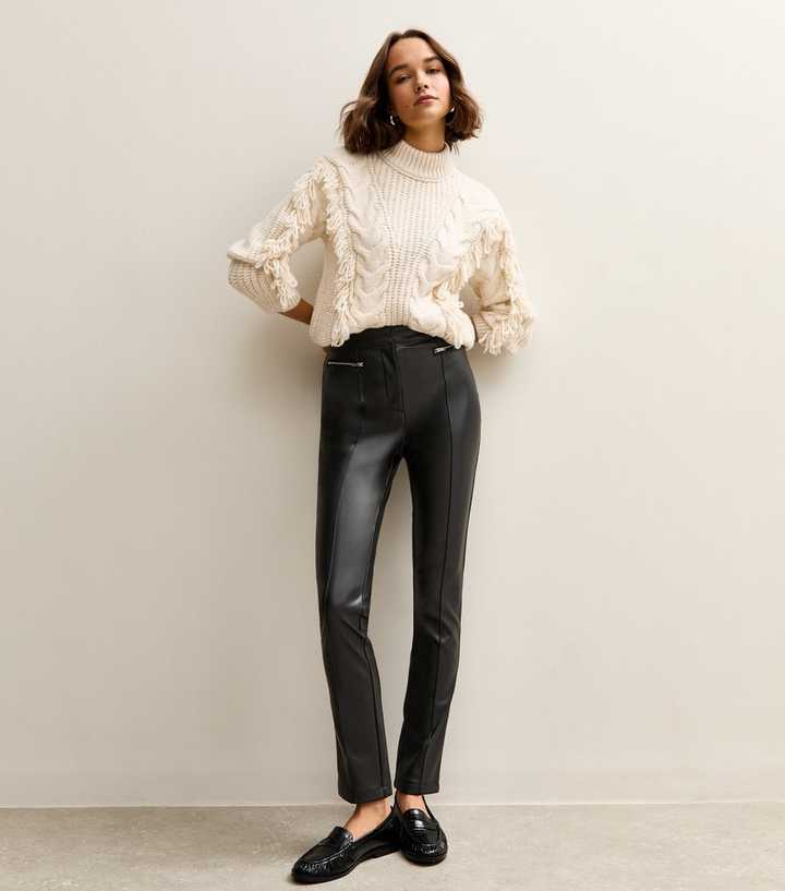 Black Faux Leather Zip Detail Biker Leggings