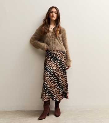 Petite Brown Spot Print Bias Cut Midi Skirt