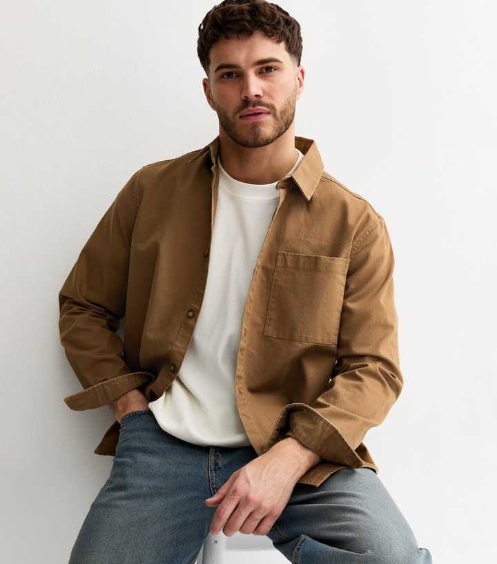 Brown Oversized Cotton Twill Overshirt