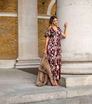 Gini London Dark Burgundy Floral Midi Dress