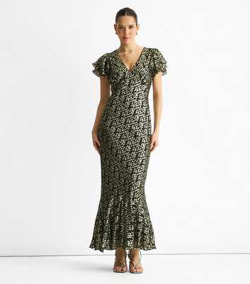 Gini London Dark Green Gold Jacquard Midi Dress