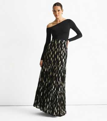 Gini London Black Jacquard Tiered Maxi Skirt