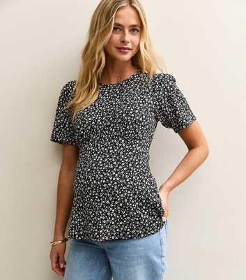 Maternity Black Jersey Ditsy Print Half Moon Top