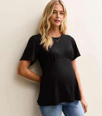 Maternity Black Textured Jersey Half Moon Waist Top