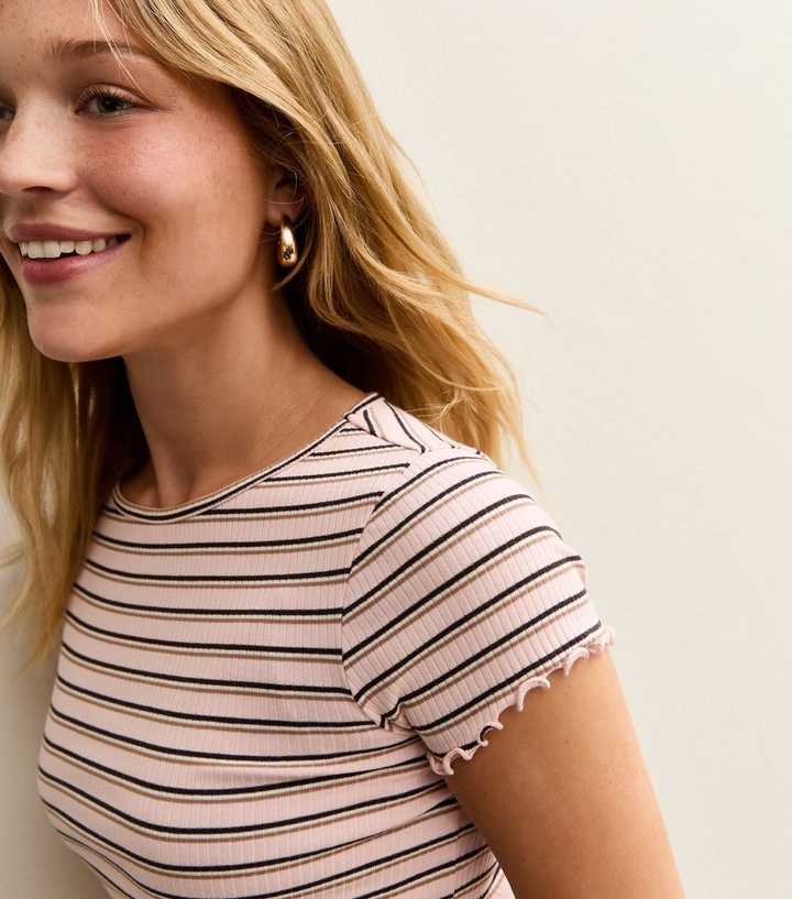 Light Pink Striped Frilly Hem Baby Tee