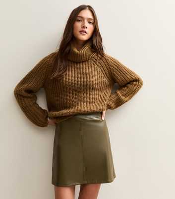 Khaki Faux Leather A-line Mini Skirt