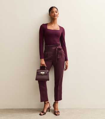 Dark Burgundy Pleated Paperbag Trousers